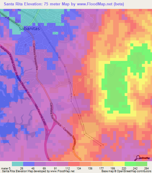 Santa Rita,Panama Elevation Map