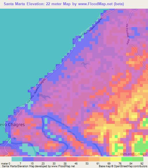 Santa Marta,Panama Elevation Map