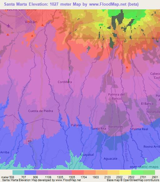 Santa Marta,Panama Elevation Map