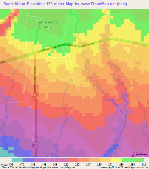 Santa Marta,Panama Elevation Map