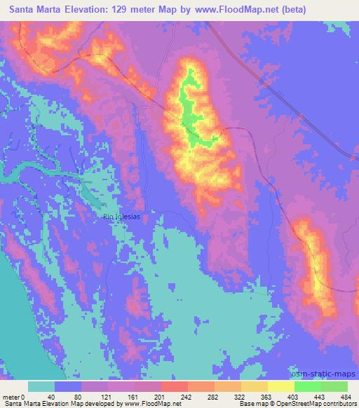 Santa Marta,Panama Elevation Map