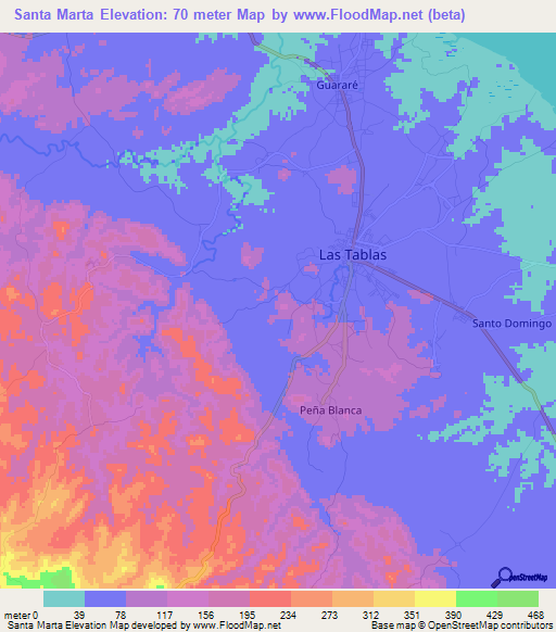 Santa Marta,Panama Elevation Map