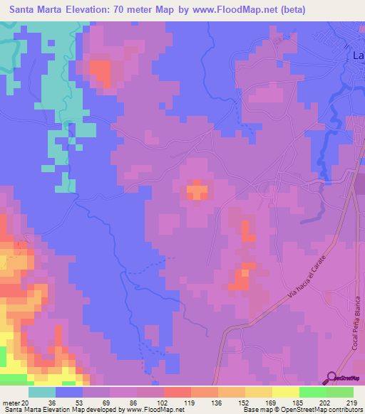 Santa Marta,Panama Elevation Map