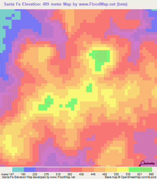 Santa Fe,Panama Elevation Map