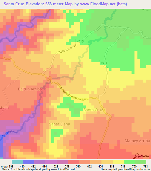Santa Cruz,Panama Elevation Map