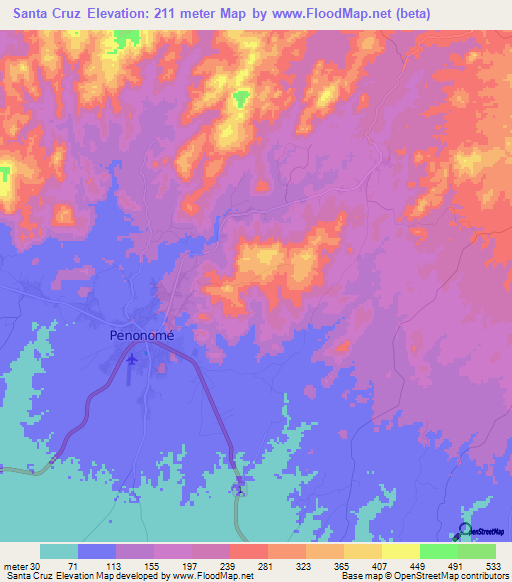 Santa Cruz,Panama Elevation Map