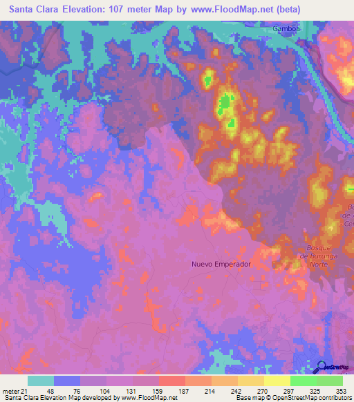 Santa Clara,Panama Elevation Map