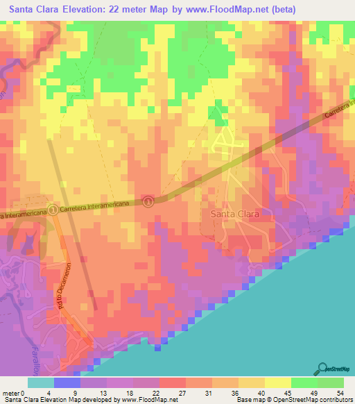Santa Clara,Panama Elevation Map