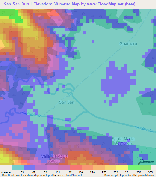 San San Durui,Panama Elevation Map