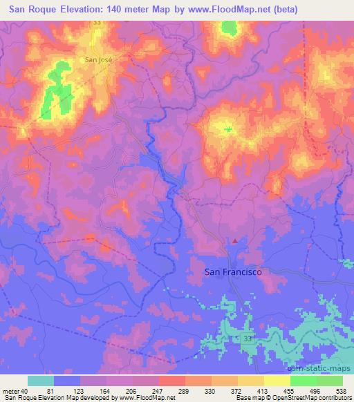 San Roque,Panama Elevation Map