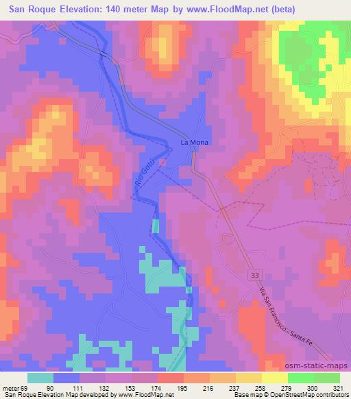San Roque,Panama Elevation Map