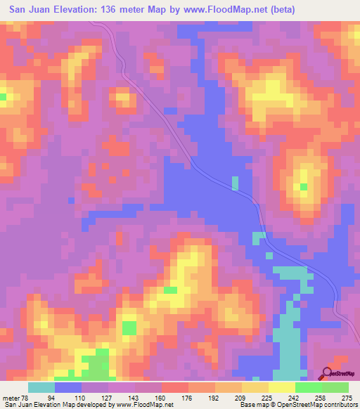 San Juan,Panama Elevation Map