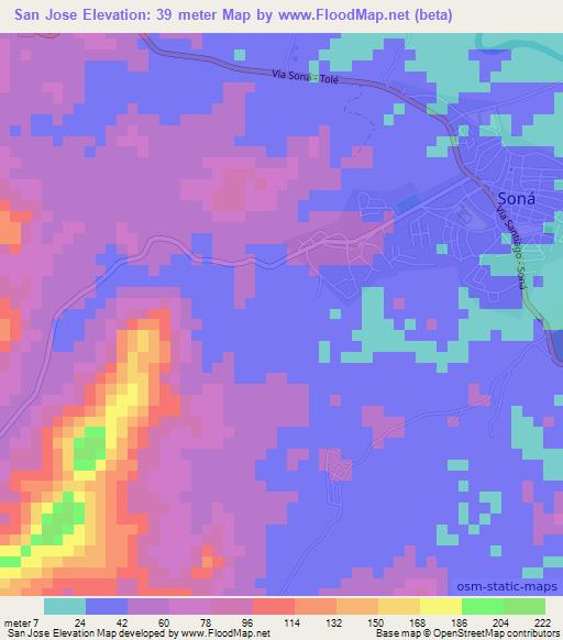 San Jose,Panama Elevation Map