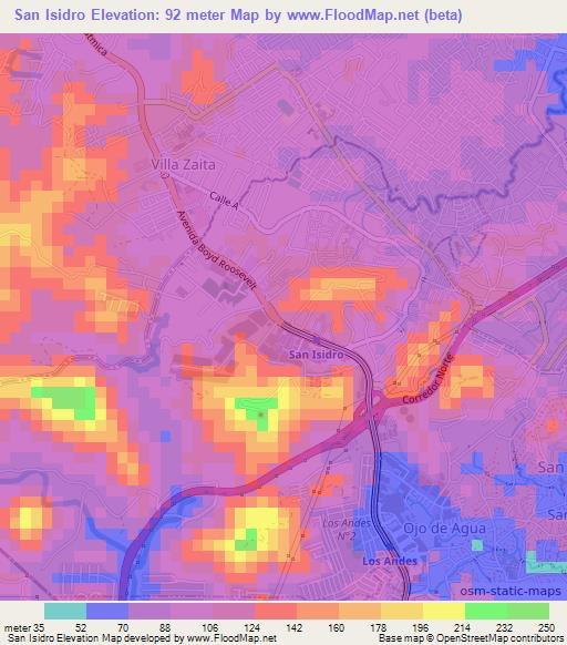 San Isidro,Panama Elevation Map