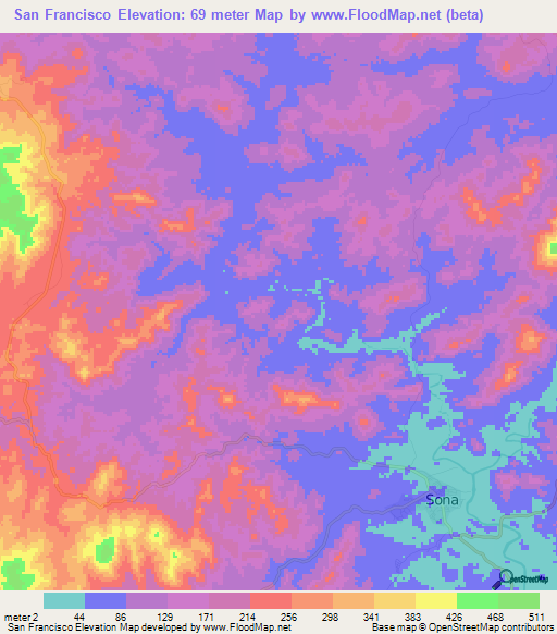 San Francisco,Panama Elevation Map