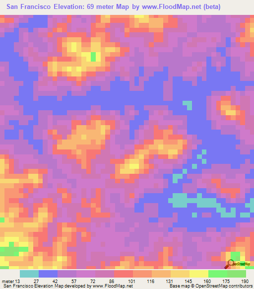 San Francisco,Panama Elevation Map