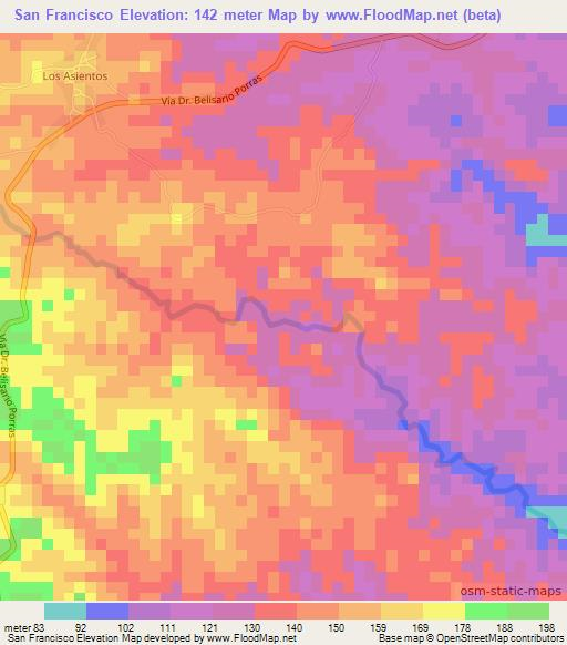 San Francisco,Panama Elevation Map