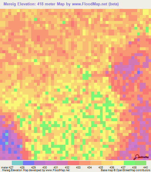 Mereig,Sudan Elevation Map