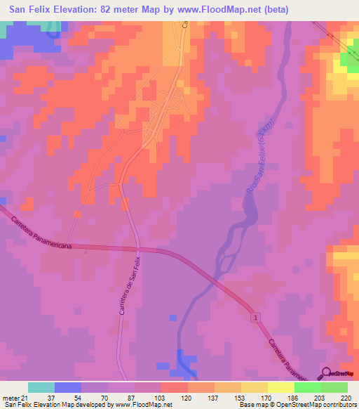 San Felix,Panama Elevation Map