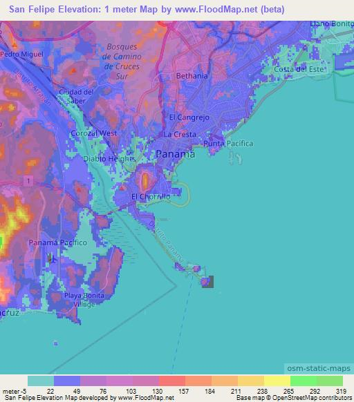 San Felipe,Panama Elevation Map