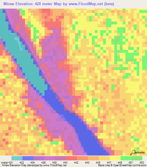 Miraw,Sudan Elevation Map