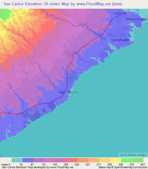 San Carlos,Panama Elevation Map