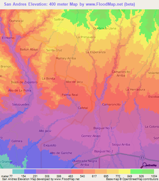 San Andres,Panama Elevation Map