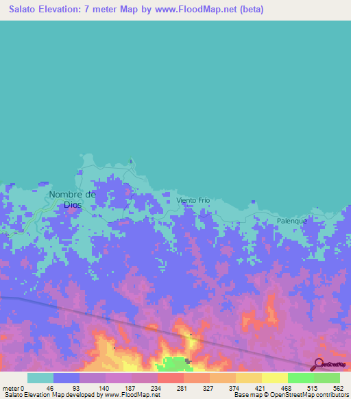 Salato,Panama Elevation Map