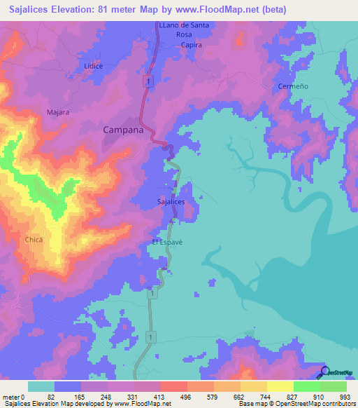 Sajalices,Panama Elevation Map