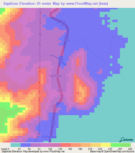 Sajalices,Panama Elevation Map