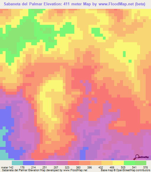 Sabaneta del Palmar,Panama Elevation Map