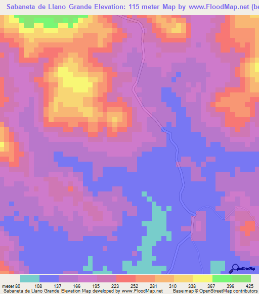 Sabaneta de Llano Grande,Panama Elevation Map