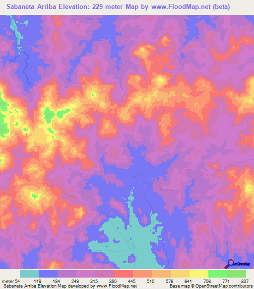 Sabaneta Arriba,Panama Elevation Map