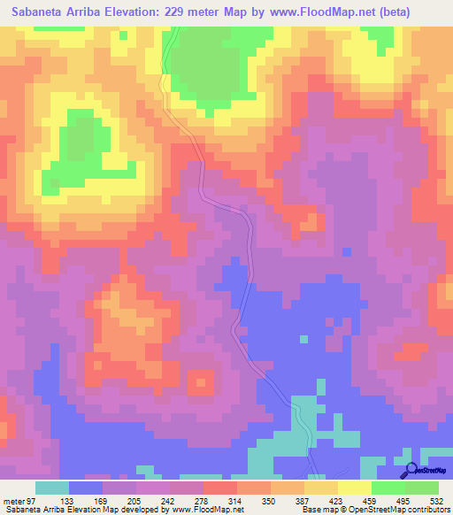 Sabaneta Arriba,Panama Elevation Map