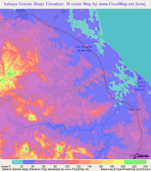 Sabana Grande Abajo,Panama Elevation Map