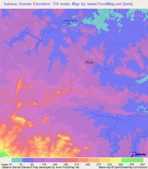 Sabana Grande,Panama Elevation Map