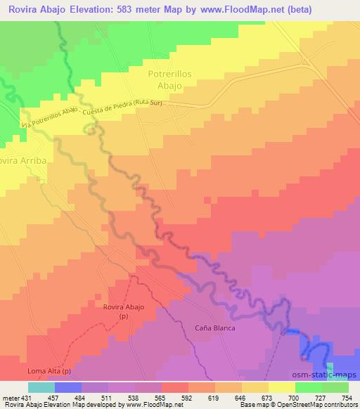 Rovira Abajo,Panama Elevation Map