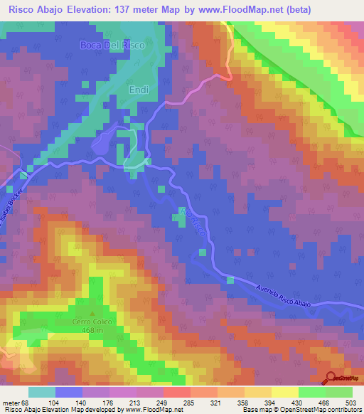 Risco Abajo,Panama Elevation Map