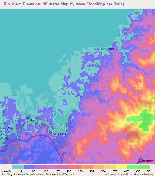 Rio Viejo,Panama Elevation Map