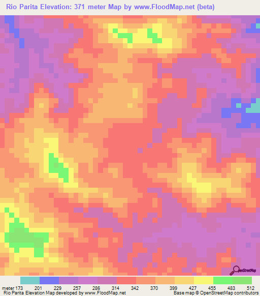 Rio Parita,Panama Elevation Map