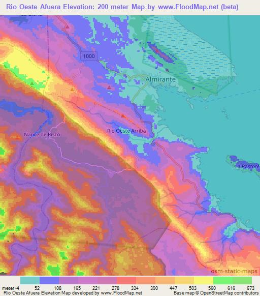 Rio Oeste Afuera,Panama Elevation Map