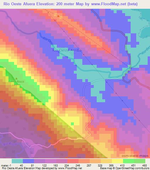 Rio Oeste Afuera,Panama Elevation Map