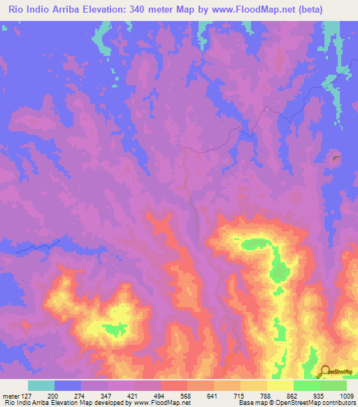 Rio Indio Arriba,Panama Elevation Map