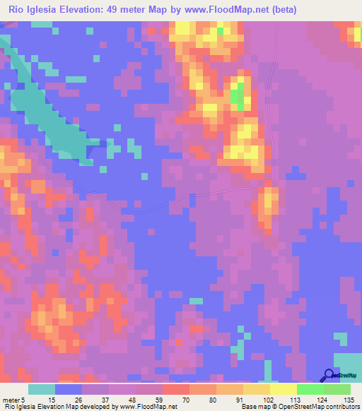 Rio Iglesia,Panama Elevation Map