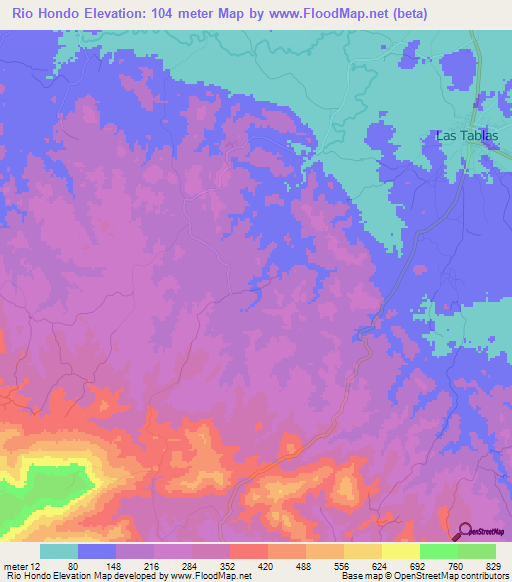 Rio Hondo,Panama Elevation Map