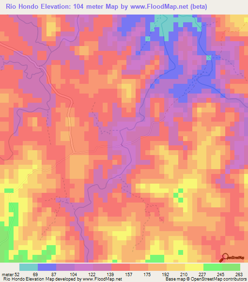 Rio Hondo,Panama Elevation Map