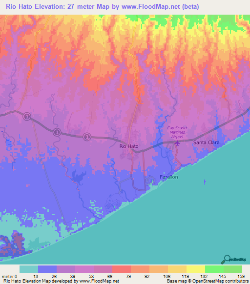 Rio Hato,Panama Elevation Map