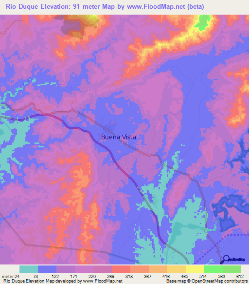 Rio Duque,Panama Elevation Map