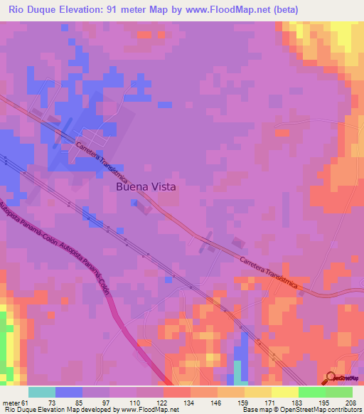 Rio Duque,Panama Elevation Map