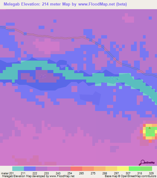 Melegab,Sudan Elevation Map